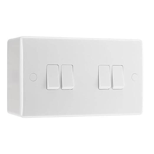 BG Nexus 4 Gang 20A 16AX Quadruple Light Switch White & 50mm Pattress Back Box