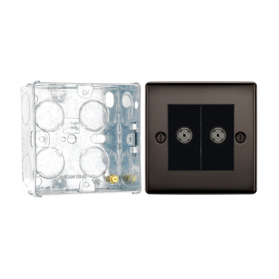 BG Nexus Black Nickle Double Isolated Coaxial Socket NBN63 with 35mm Steel Back Box