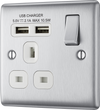 NBS21U2W Front - This 13A single power socket from British General comes with two USB charging ports allowing you to plug in an electrical device and charge mobile devices simultaneously without having to sacrifice a power socket.