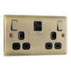 Antique Brass 13A 1x USB-A 1x USB-C Double Switched & Surface Pattress Back Box