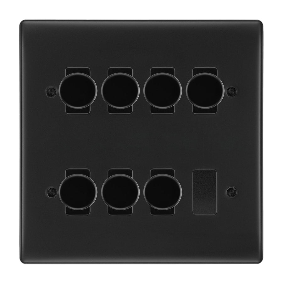 BG Matt Black 7 Gang 2 Way Trailing Edge Dimmer LED Compatible Custom Grid Switch