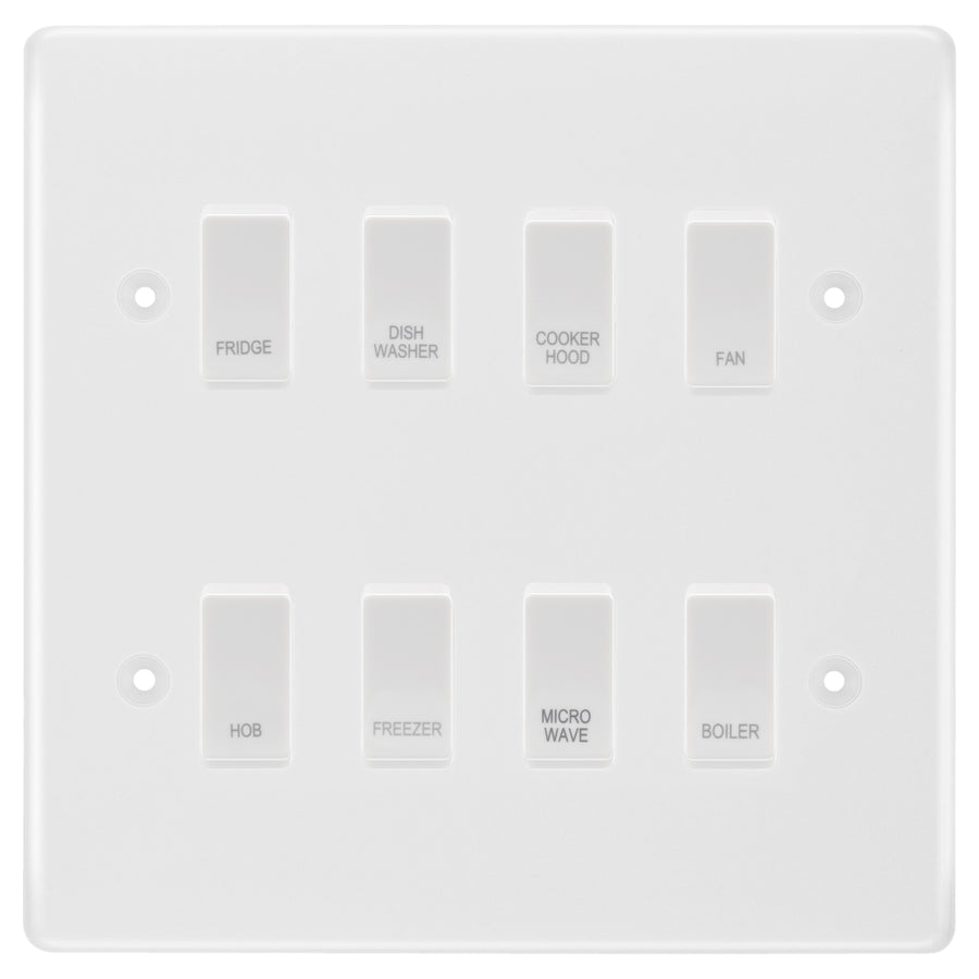 BG White Moulded 8 Gang Custom Labelled Appliance Grid Switch