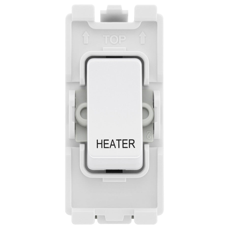 BG Evolve White RRHTPCDW 20A Double Pole Appliance Grid Switch Labelled Heater