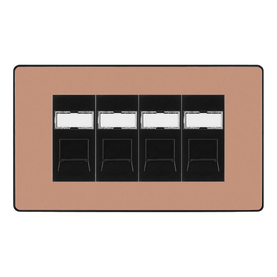 BG Evolve Polished Copper 4 Gang RJ45 Cat6 Data Socket Outlet Black Inserts