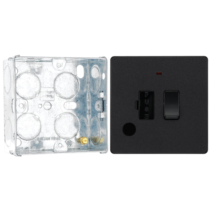 BG Evolve Matt Black 13A Switched Spur + Neon PCDMB52B with 35mm Steel Back Box
