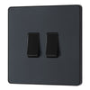 BG Evolve Matt Grey 20A 16AX Double Light Switch PCDMG42B with 25mm Steel Back Box