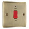 BG Nexus Antique Brass Single Plate 45A DP Neon Cooker Switch with Surface Pattress Back Box