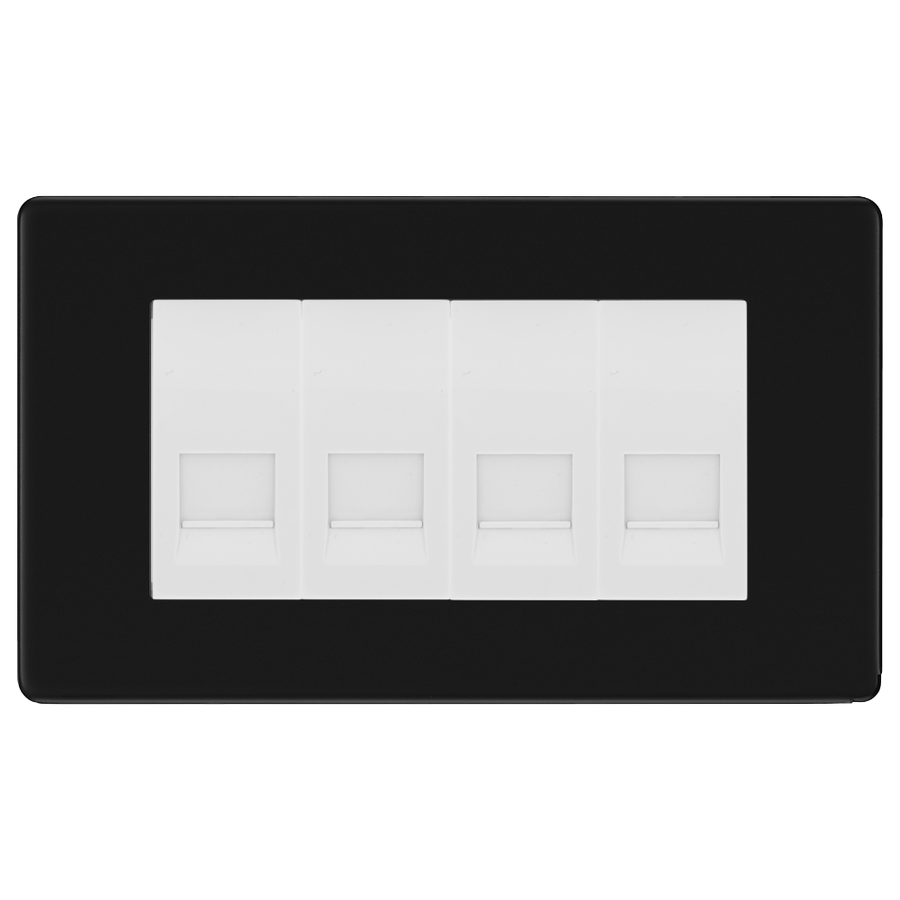 BG Screwless Matt Black 4 Gang Master Telephone Socket - White Insert