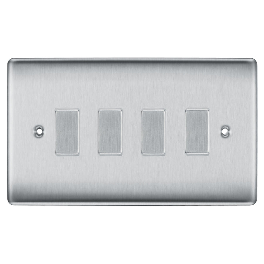 BG Brushed Steel 4 Gang Intermediate Custom Grid Light Switch