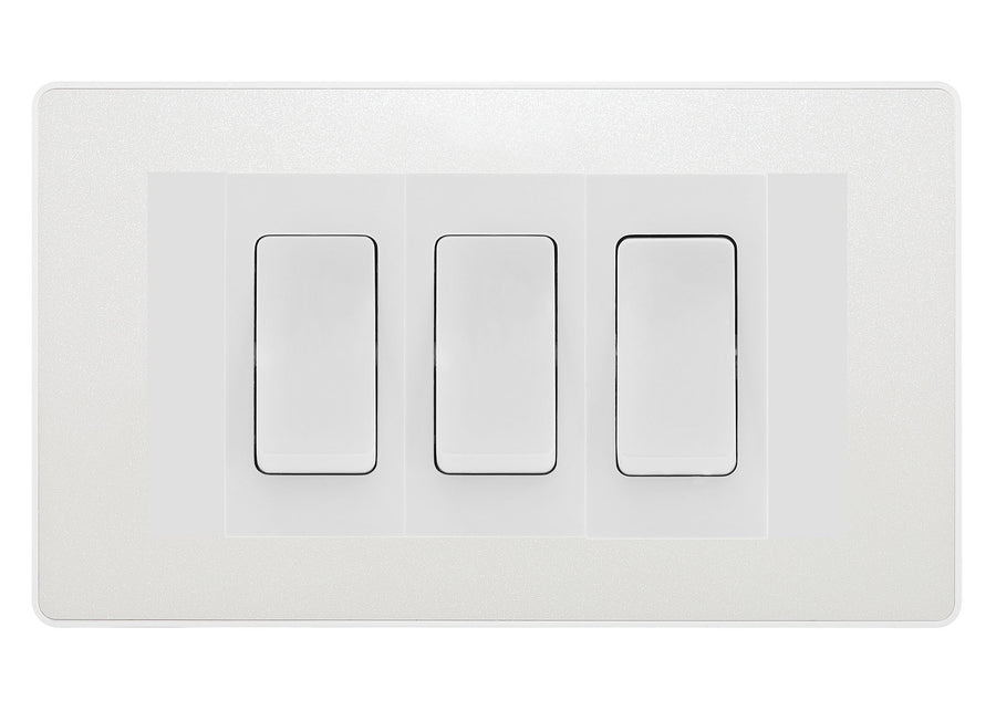 BG Evolve Pearlescent White 3G Switch 2x Intermediate 1x 2 Way Switch - White Insert