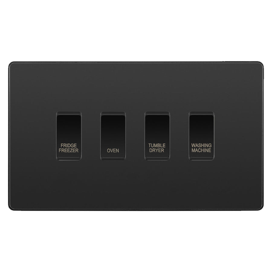 BG Evolve Black Chrome Custom Appliance Grid Switch 4 Gang Screwless