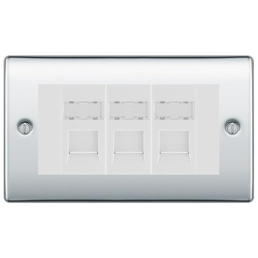 BG Nexus Polished Chrome 3 Gang RJ45 Cat6 Data Socket Outlet White Inserts