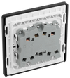 PCDBC43B Back - This Evolve Black Chrome 20A 16AX triple light switch from British General can operate 3 different lights, whilst the 2 way switching allows a second switch to be added to the circuit to operate the same light from another location (e.g. at the top and bottom of the stairs).