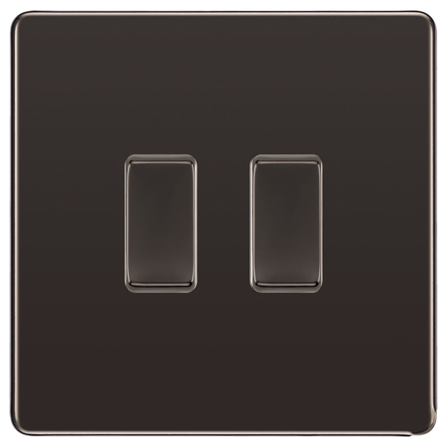 BG Black Nickel Screwless 2 Gang Intermediate Light Switch Custom Grid Switch