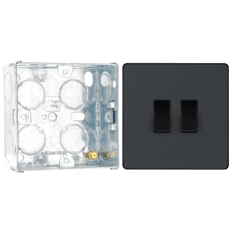 BG Evolve Matt Grey 2 Gang 20A 16AX 2 Way Light Switch PCDMG42B with 35mm Steel Back Box