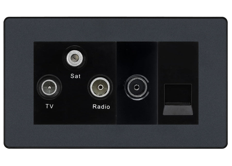 BG Evolve Matt Grey TV/FM/SAT + Return & 1 Gang Tel - Screened Triplex Socket