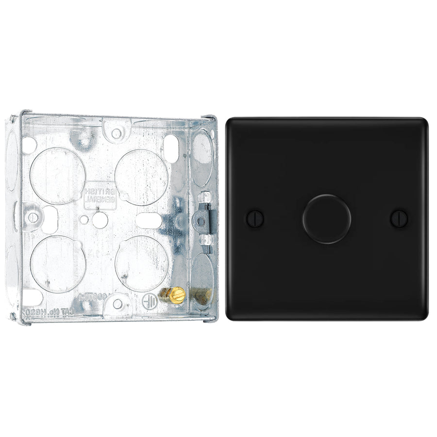 BG Nexus Matt Black 200W 2 Way Single Trailing Edge Dimmer Switch NFB81 with 25mm Steel Back Box