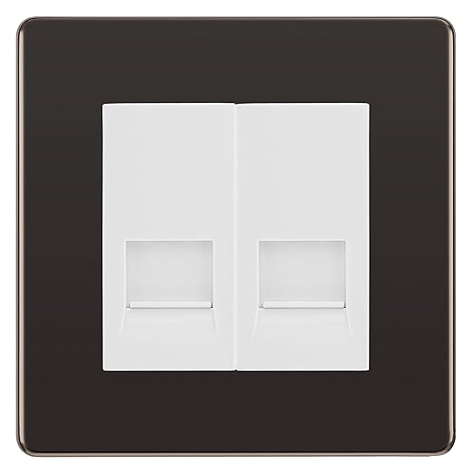 BG Screwless Black Nickel Double RJ11 Telephone Socket FBNRJ112 - White Insert