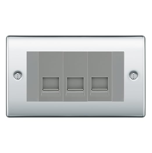 BG Nexus Polished Chrome 3 Gang RJ11 Telephone Socket Euro Module - Grey Insert