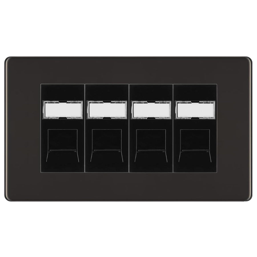 BG Screwless Black Nickel 4 Gang RJ45 Cat6 Data Socket Outlet Black Inserts