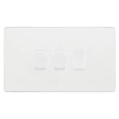 BG Evolve Pearlescent White 3 Gang Switch 2x Trailing Edge LED Dimmer 1x Intermediate Custom Grid Switch