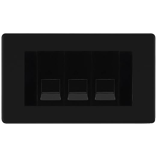 BG Screwless Matt Black 3 Gang IDC Secondary Telephone Socket - Black Insert