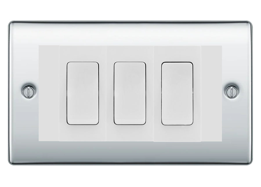 BG Nexus Polished Chrome 3 Gang Intermediate Light Switch Custom Grid - White Insert