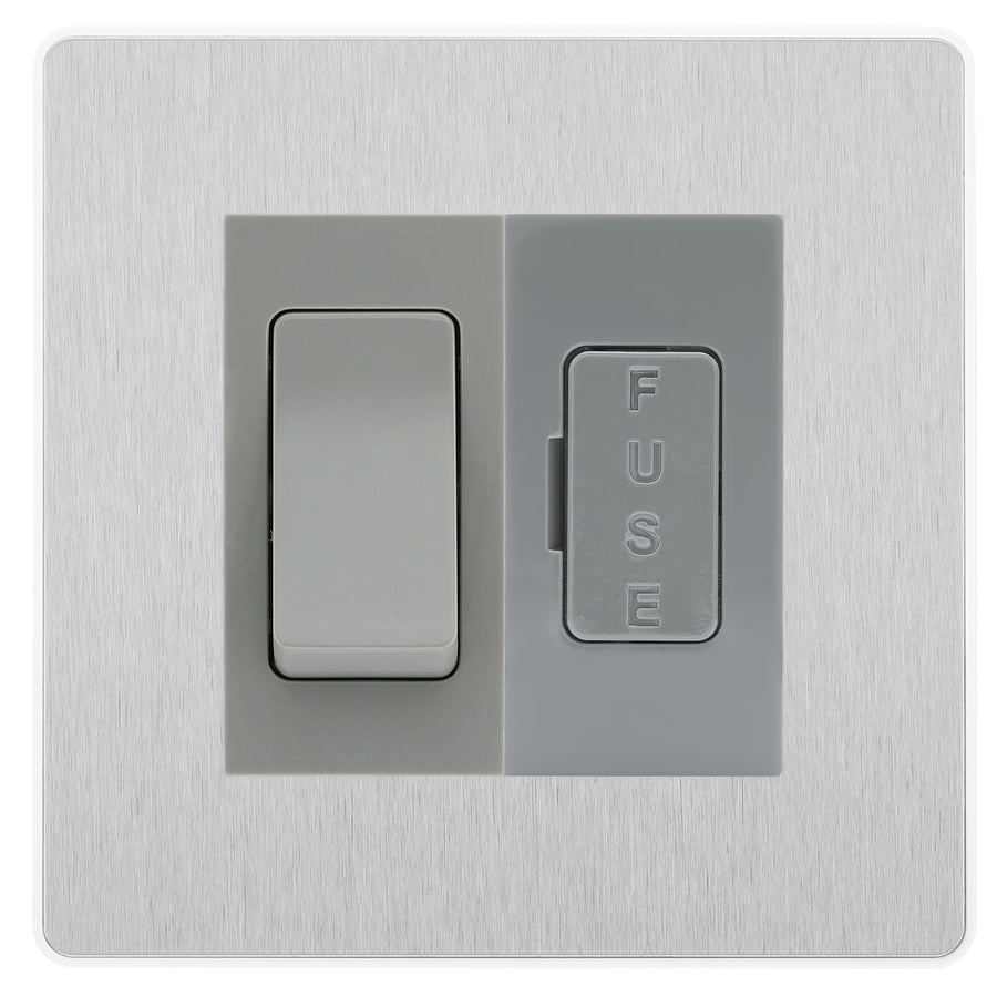 BG Evolve Brushed Steel 2 Way Light Switch & 13A Fused Spur Plate | Grey Insert