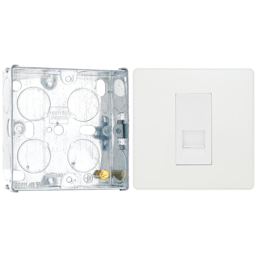 BG Evolve Pearlescent White 1 Gang Master Telephone Outlet PCDCLBTM1W with 25mm Steel Back Box