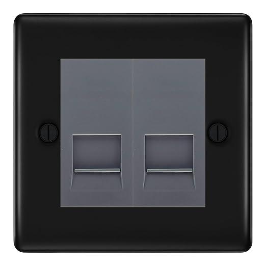 BG Nexus Matt Black Double IDC Secondary Telephone Socket - Grey Insert