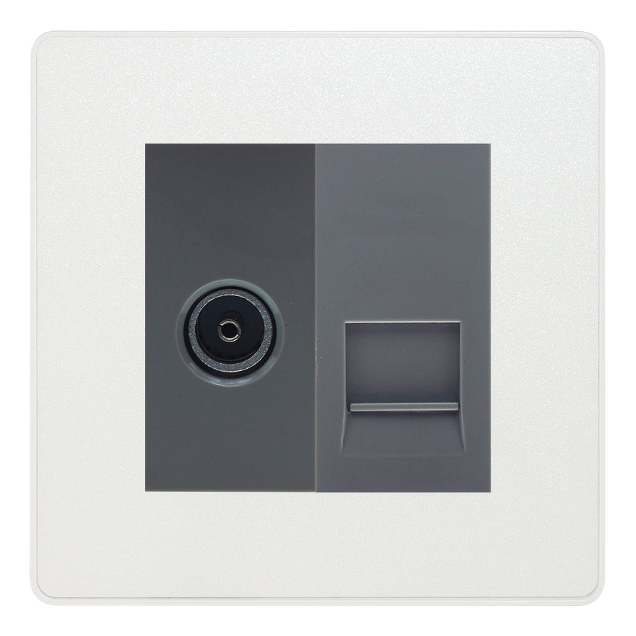 BG Evolve Pearlescent White TV Aerial & Secondary Telephone Socket - Grey Insert