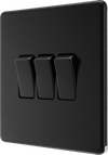 BG Nexus Flatplate Screwless Matt Black Triple Light Switch FFB43 20 Amp