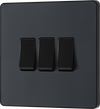 BG PCDMG43B Matt Grey Evolve 3 Gang 20A 16AX 2 Light Switch - Black Insert