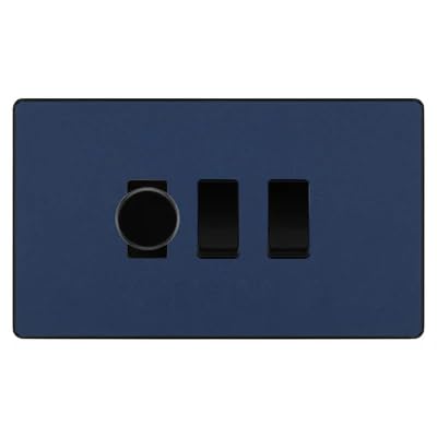 BG Evolve Matt Blue 3 Gang Light Switch Grid – 1x Trailing-Edge LED Dimmer, 1x Intermediate, 1x 2-Way Switch