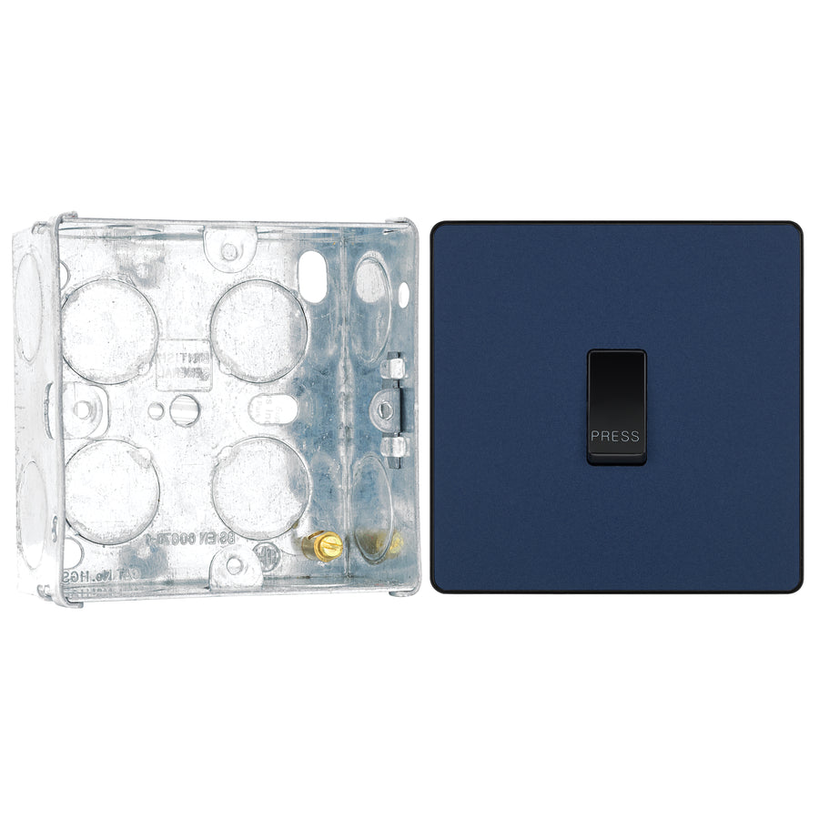 BG Evolve Matt Blue 10AX 1 Way Press Switch PCDDB14B with 35mm Steel Back Box