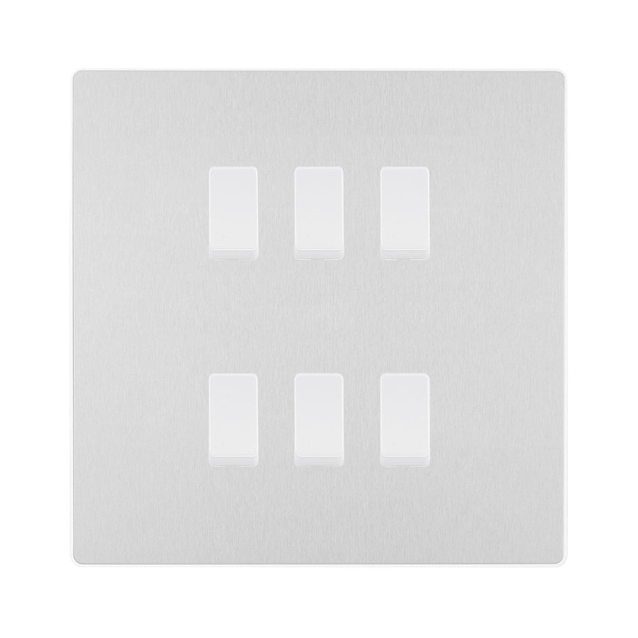 BG Evolve Brushed Steel 5 Gang Custom Grid Light Switch