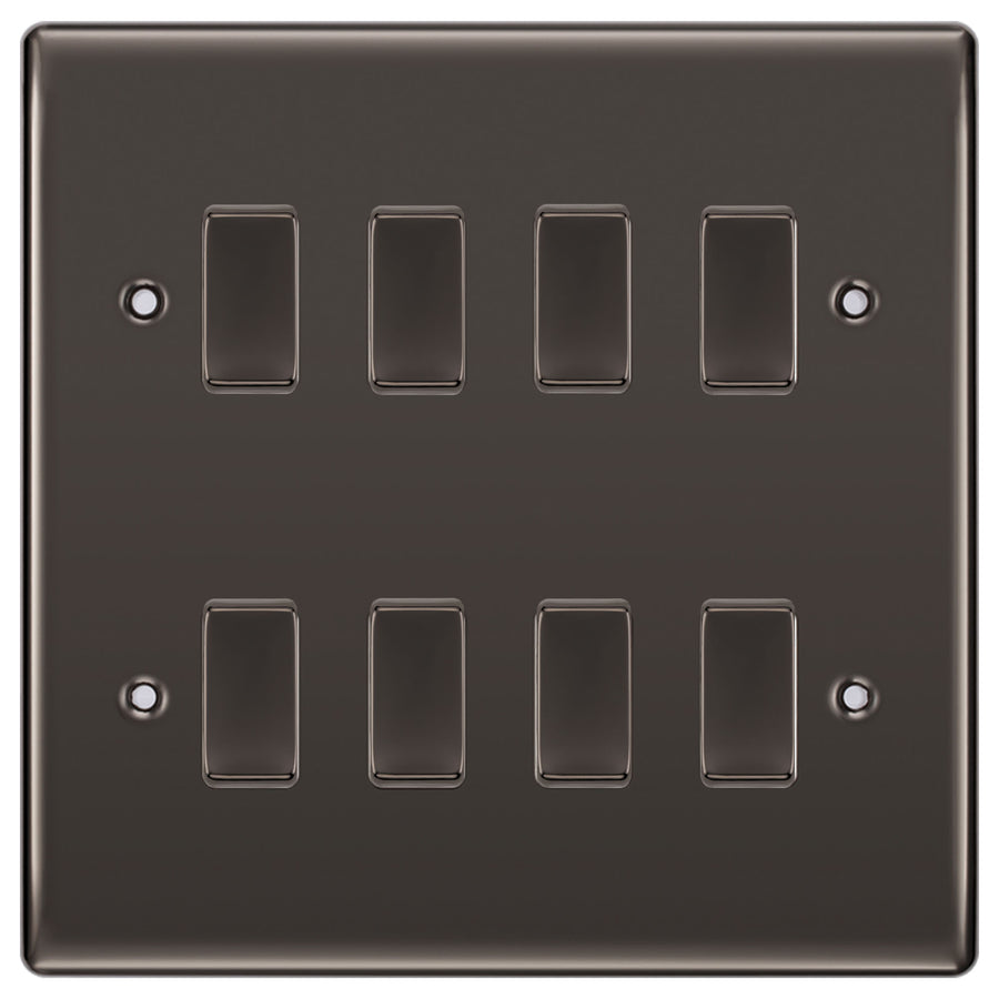 BG Black Nickel 8 Gang Light Switch 2 Way Custom Grid Switch Back Box Included