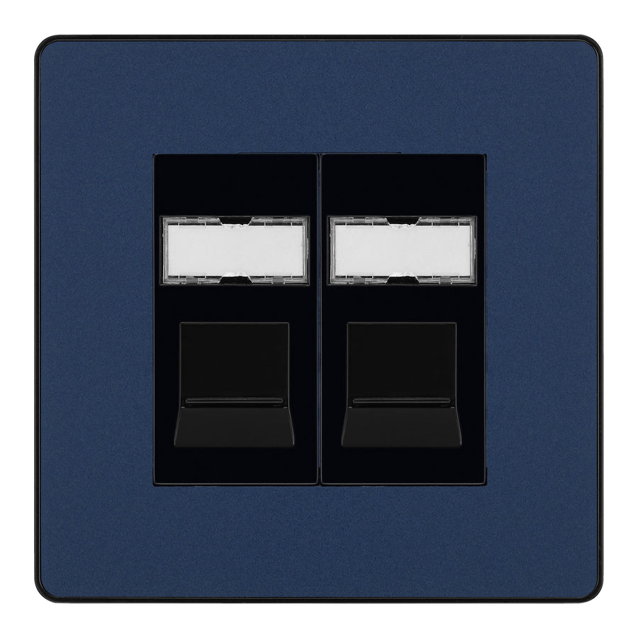 BG Evolve Matt Blue 2 Gang RJ45 Data Socket PCDDBRJ452B Black Inserts
