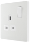 PCDCL21W Side - This Evolve pearlescent white 13A single switched socket from British General has been designed with angled in line colour coded terminals and backed out captive screws for ease of installation, and fits a 25mm back box making it an ideal retro-fit replacement for existing sockets.