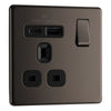 BG FBN21UAC18B Nexus Screwless Flatplate | Black Nickel | 1 Gang 13A 1 Pole 1x USB-A 1x USB-C | Switched Single Socket