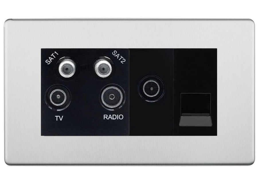 BG Screwless Brushed Steel Quadplex Combination TV Socket FBS69B