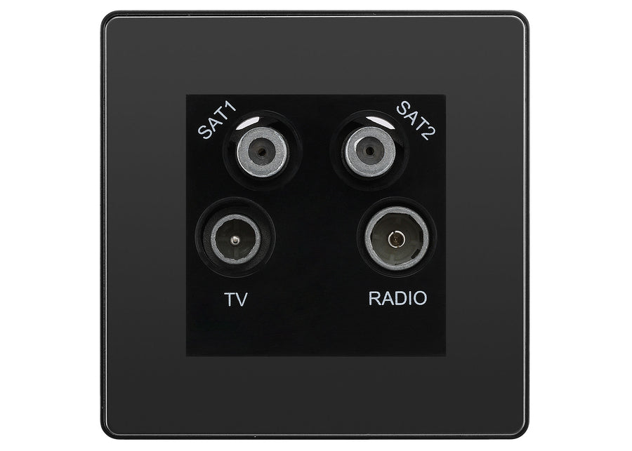 BG Evolve Black Chrome TV/FM/2x SAT Quadplex Socket – Black Insert