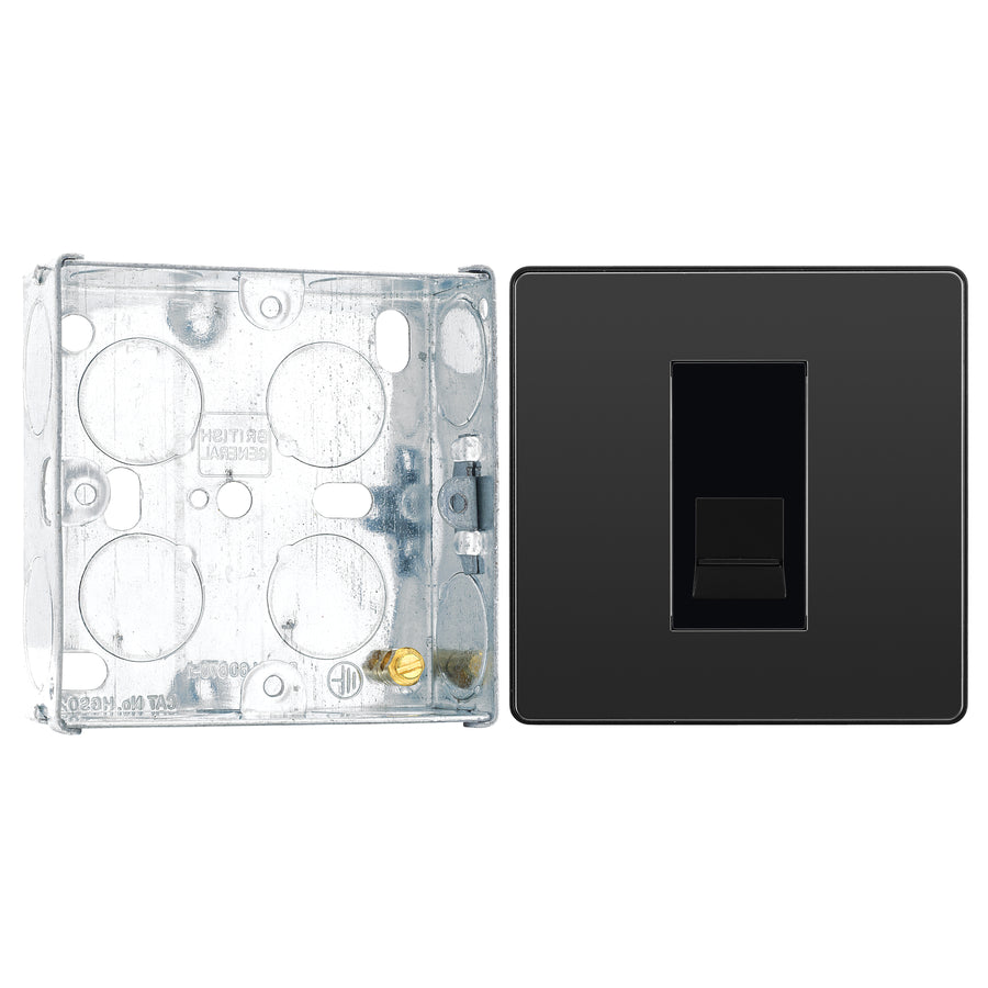 BG Evolve Black Chrome 1 Gang Secondary Telephone Outlet PCDBCBTS1B with 25mm Steel Back Box