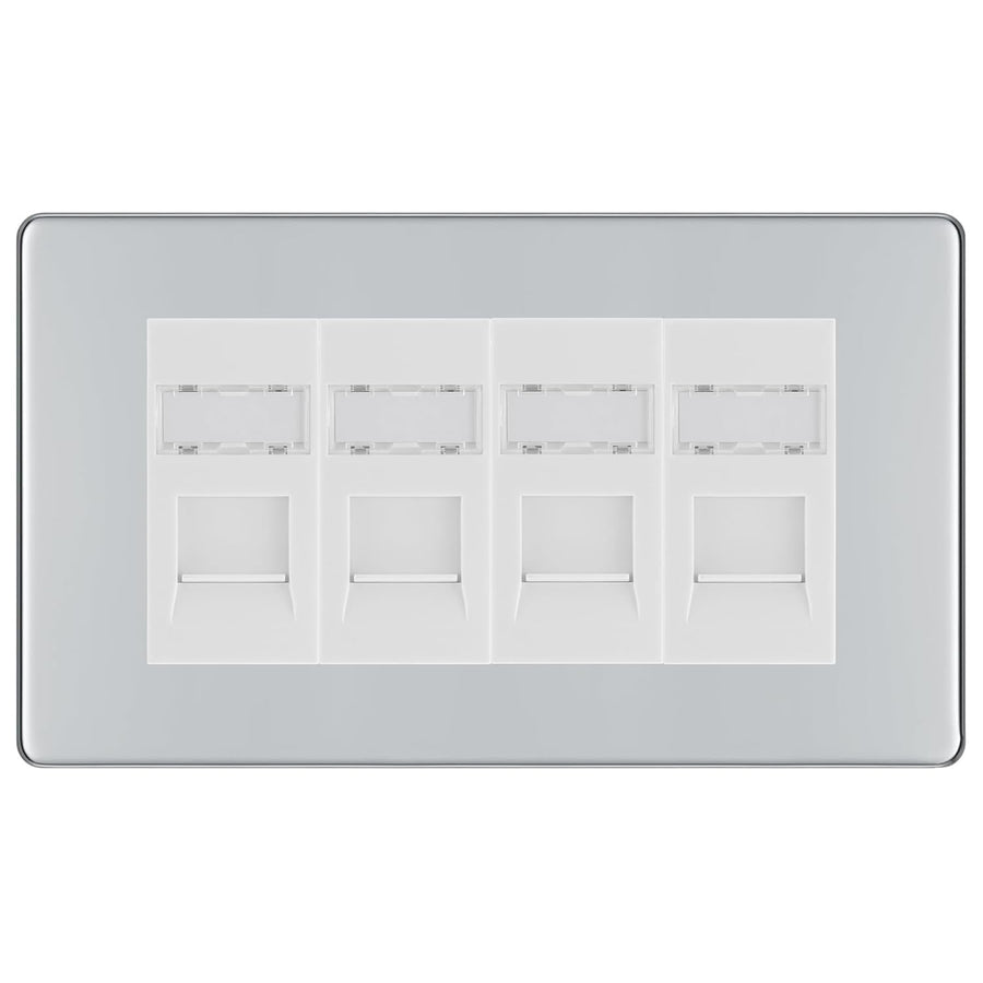 BG Screwless Polished Chrome 4 Gang RJ45 Cat6 Data Socket Outlet White Inserts