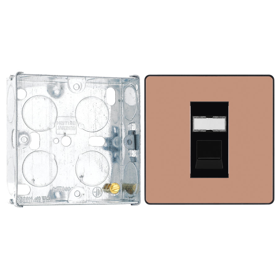 BG Evolve Polished Copper RJ45 Cat6 Single Data Outlet PCDCPRJ451B with 25mm Steel Back Box