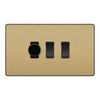BG Evolve Satin Brass 3 Gang Light Switch 1x Trailing Edge LED Dimmer 2x 2 Way Custom Switch