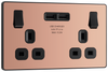  PCDCP22U3B Front - This Evolve Polished Copper 13A double power socket from British General comes with two USB charging ports, allowing you to plug in an electrical device and charge mobile devices simultaneously without having to sacrifice a power socket. 