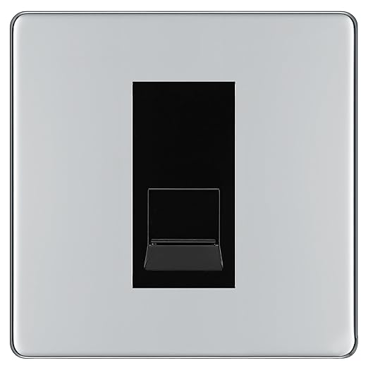 BG Screwless Polished Chrome Single RJ11 Telephone Socket FPCRJ111 - Black Insert