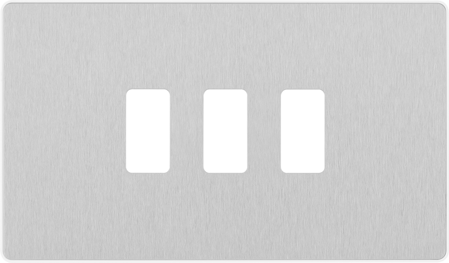 BG RPCDBS3W Evolve Grid Brushed Steel 3 Module Rectangular Front Plate - White Trim