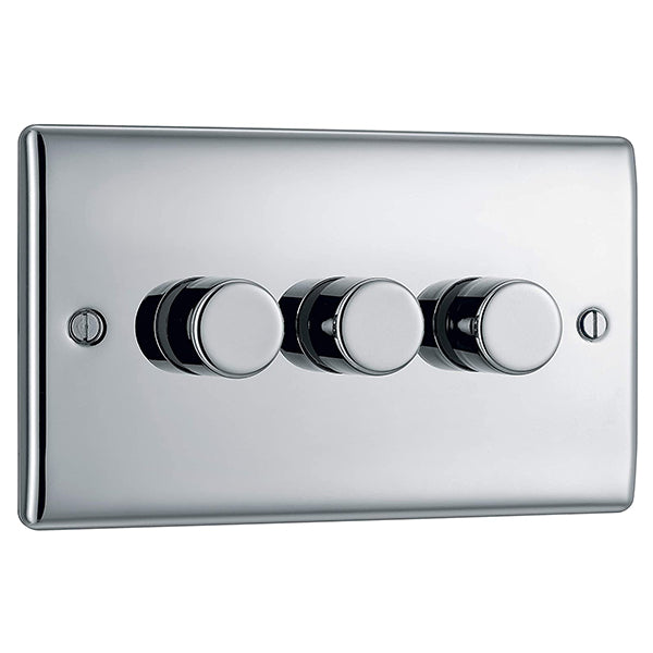 BG NPC83P Nexus 3 Gang, 2 Way, 400w Dimmer Switches-push Type Polished Chrome